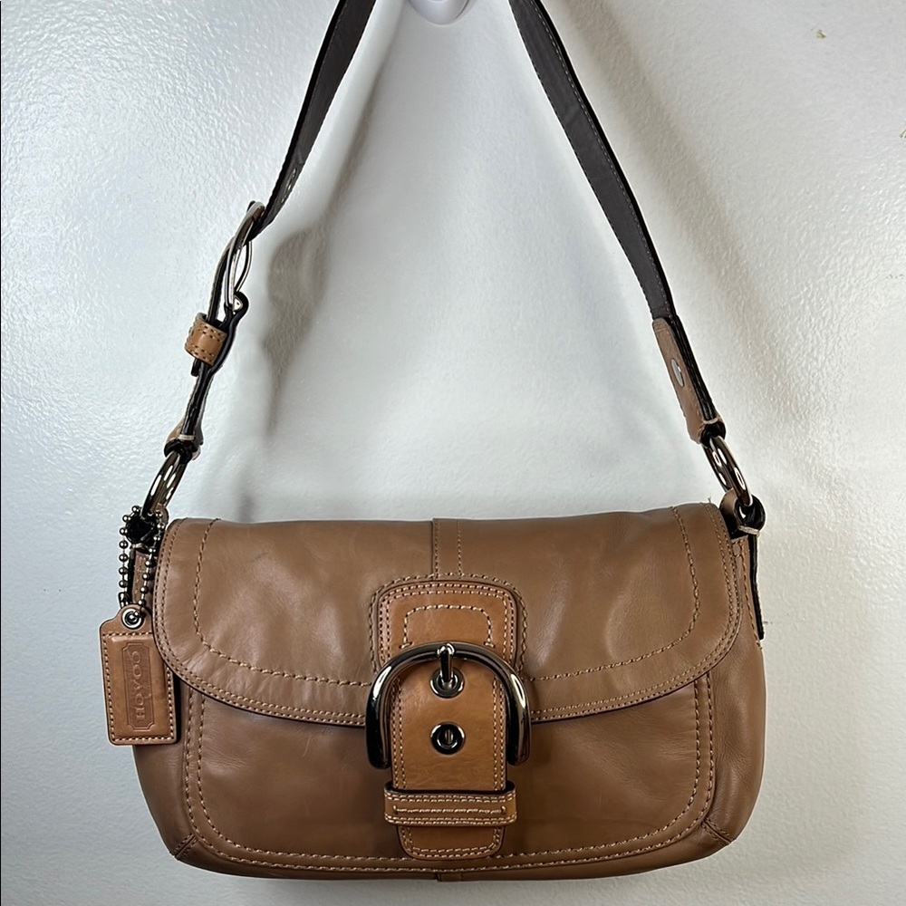 Coach Legacy Tan Leather Buckle  Flap Shoulder Bag